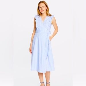 draper james womens Wrap dress 10 Blue White flutter Embroidered Stripes